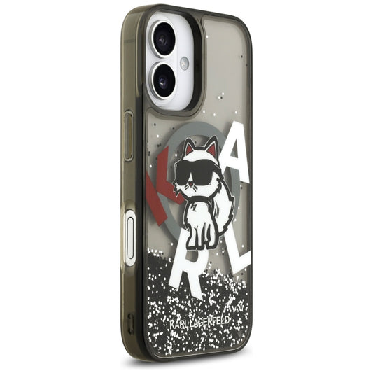 Capa MagSafe para Apple iPhone 17, Karl Lagerfeld, Liquid Glitter Logo Choupette, Preta