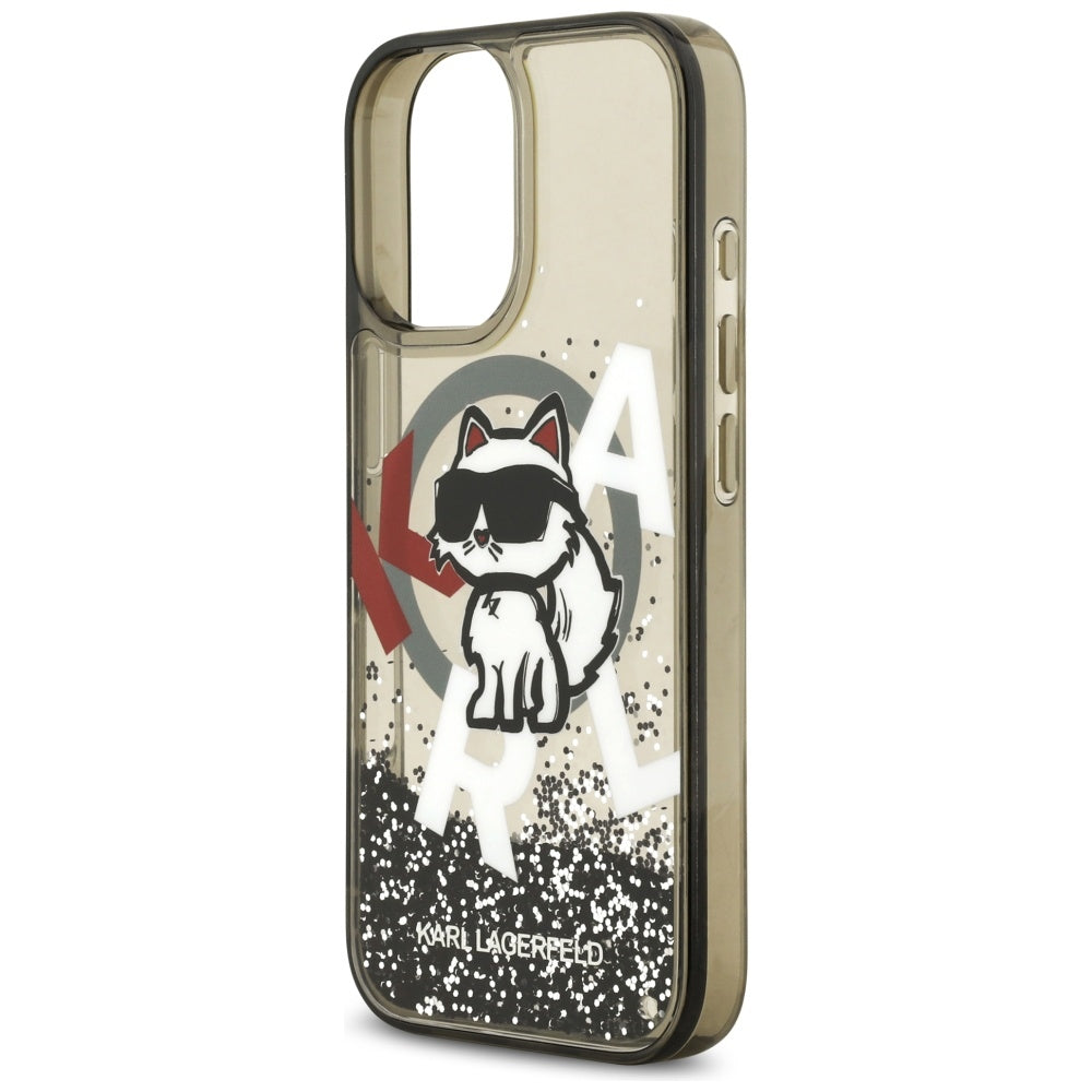 Capa MagSafe para Apple iPhone 17, Karl Lagerfeld, Liquid Glitter Logo Choupette, Preta