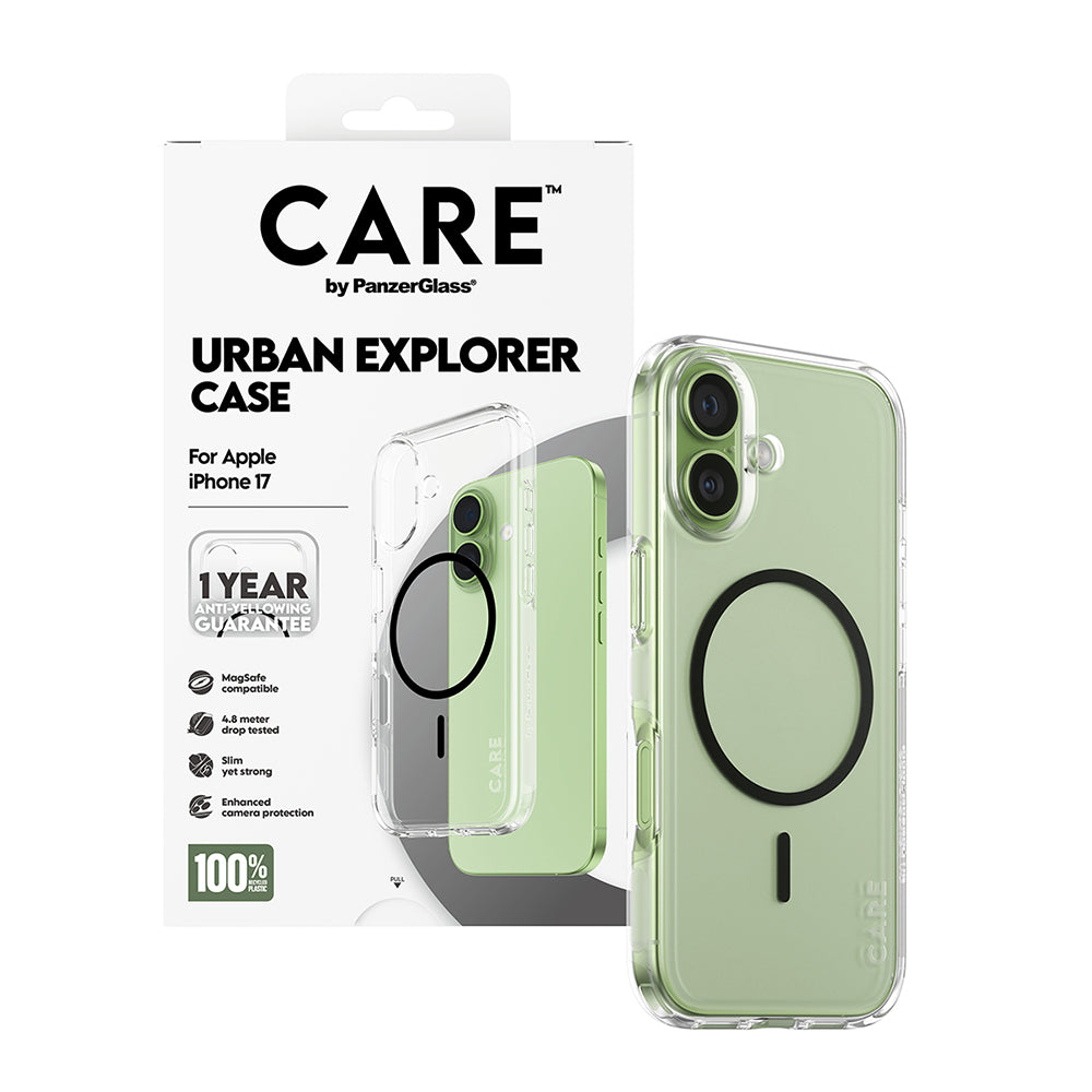 Capa MagSafe para Apple iPhone 17, PanzerGlass, Care Urban Explorer, Transparente Negra
