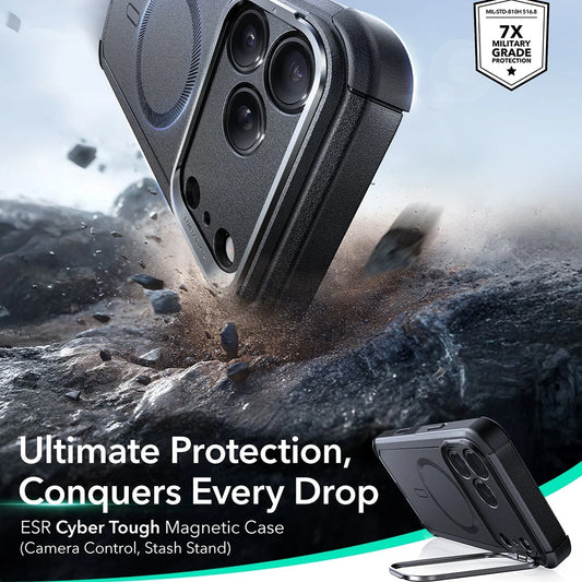 Capa MagSafe para Apple iPhone 17 Pro, ESR, Cyber Armor Kickstand, Preta