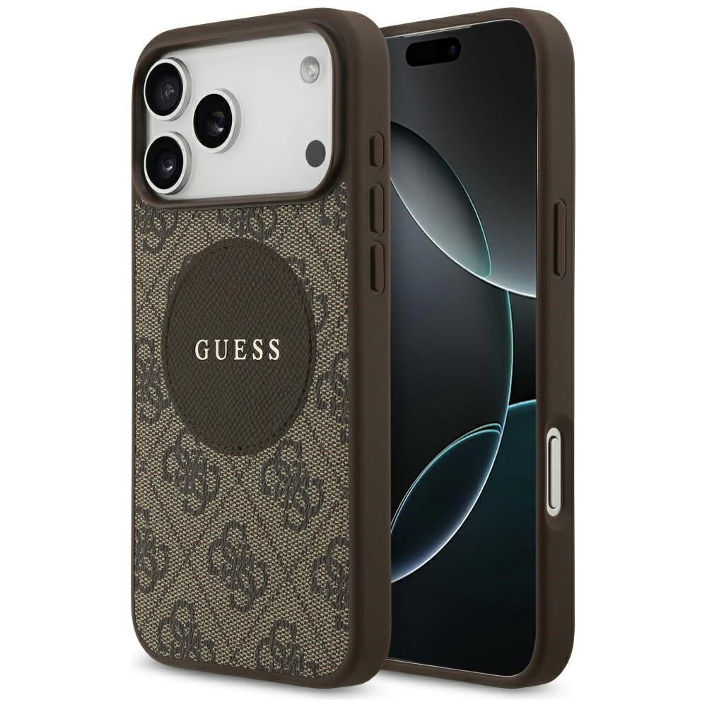 Capa MagSafe para Apple iPhone 17 Pro, Guess, 4G Circle Classic Logo, Castanho