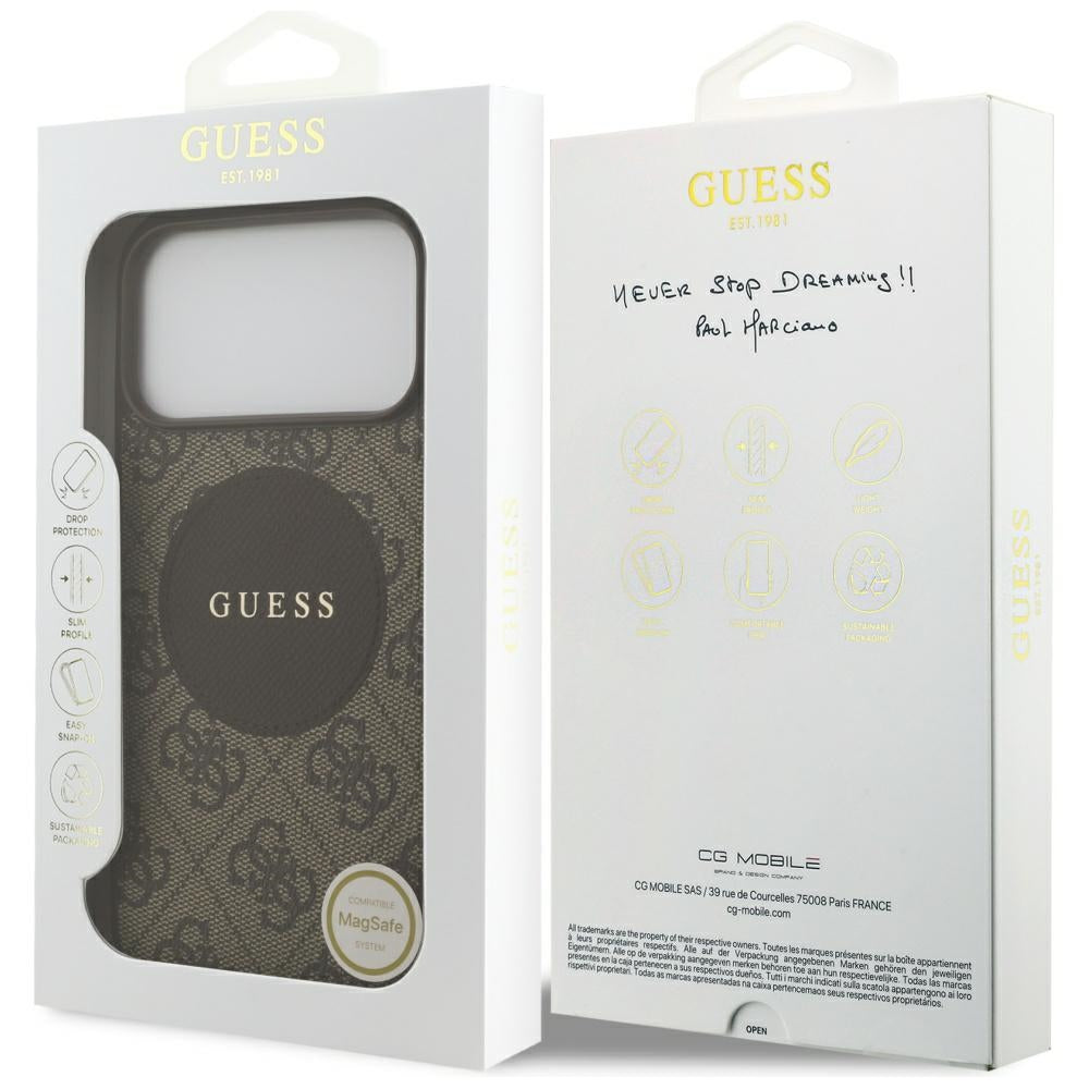 Capa MagSafe para Apple iPhone 17 Pro, Guess, 4G Circle Classic Logo, Castanho