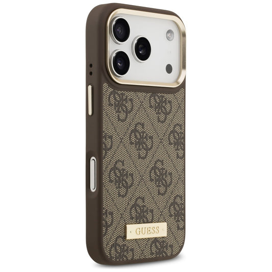 Capa MagSafe para Apple iPhone 17 Pro, Guess, 4G Logo Plate, Castanho