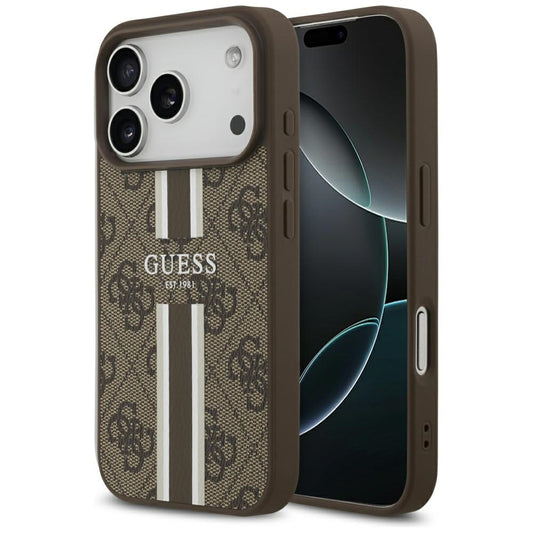Capa MagSafe para Apple iPhone 17 Pro, Guess, 4G Printed Stripes, Marrom