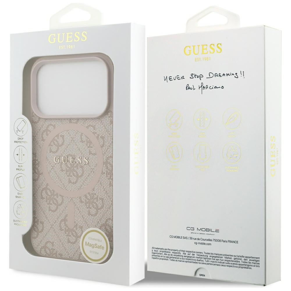 Capa MagSafe para Apple iPhone 17 Pro, Guess, 4G Ring Classic Logo, Rosa