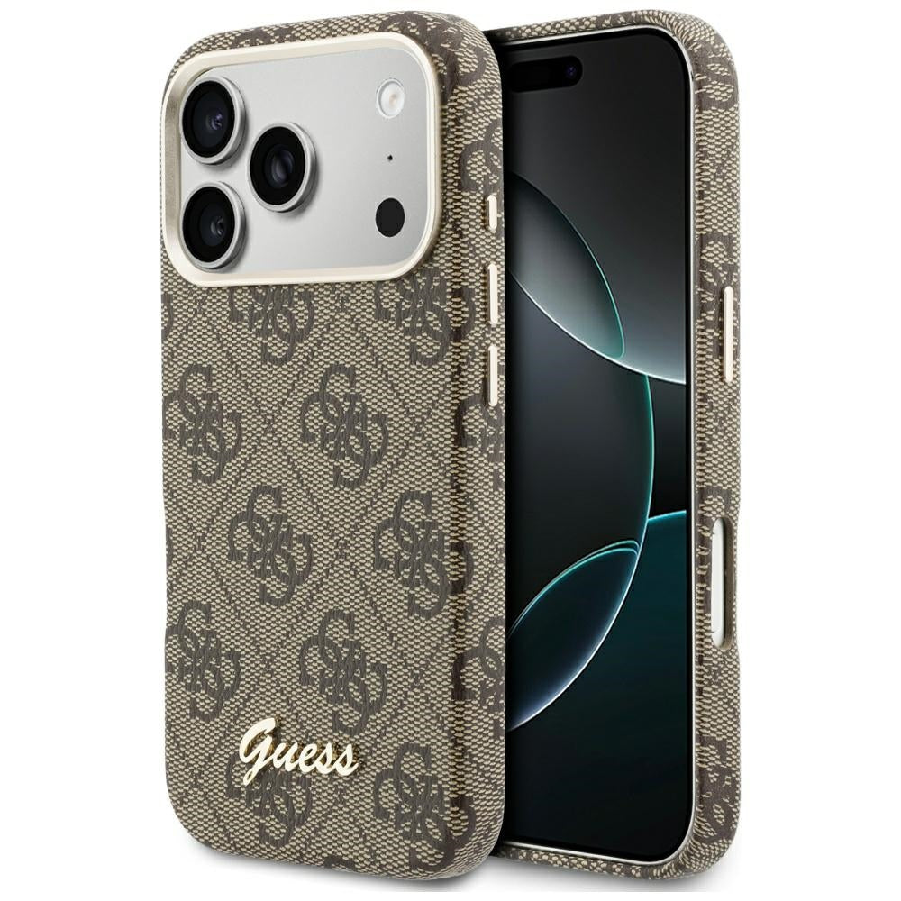 Capa MagSafe para Apple iPhone 17 Pro, Guess, 4G Script Logo, Castanho