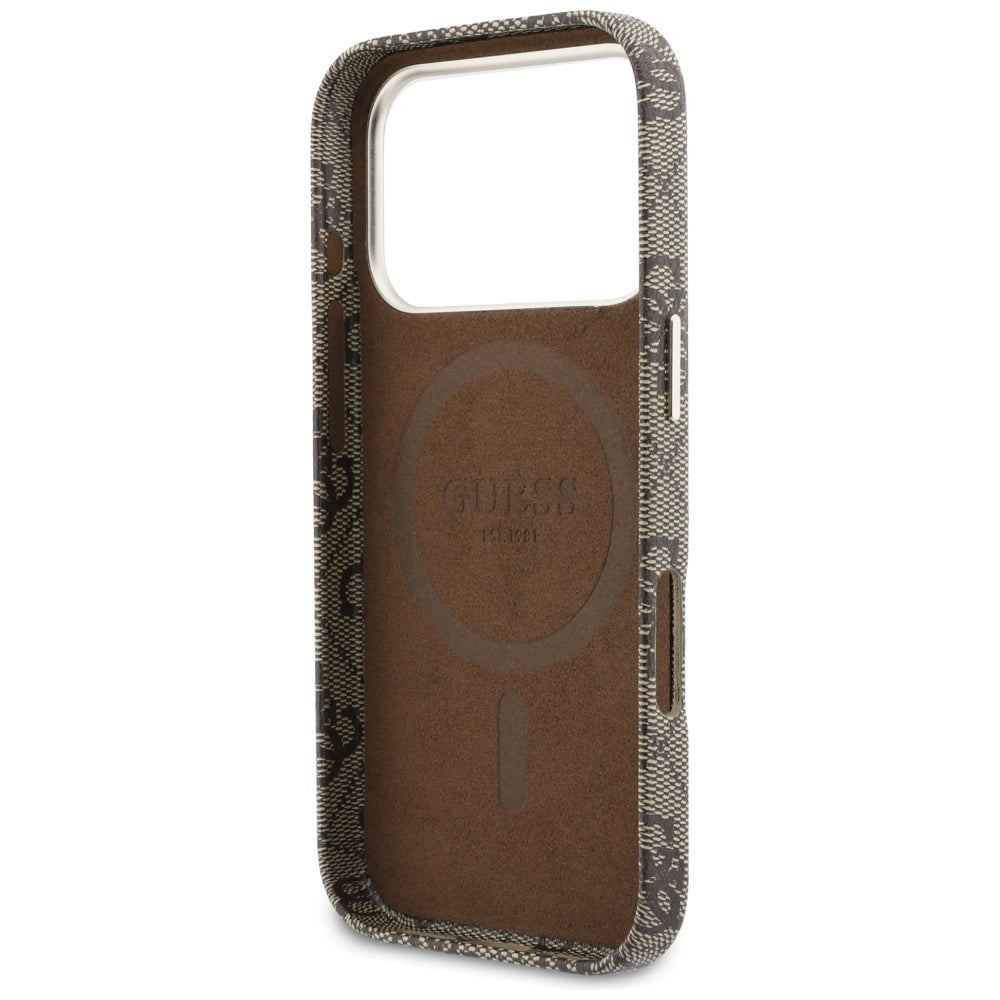 Capa MagSafe para Apple iPhone 17 Pro, Guess, 4G Script Logo, Castanho