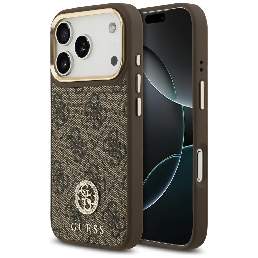 Capa MagSafe para Apple iPhone 17 Pro, Guess, Logo Strass 4G, Marrom