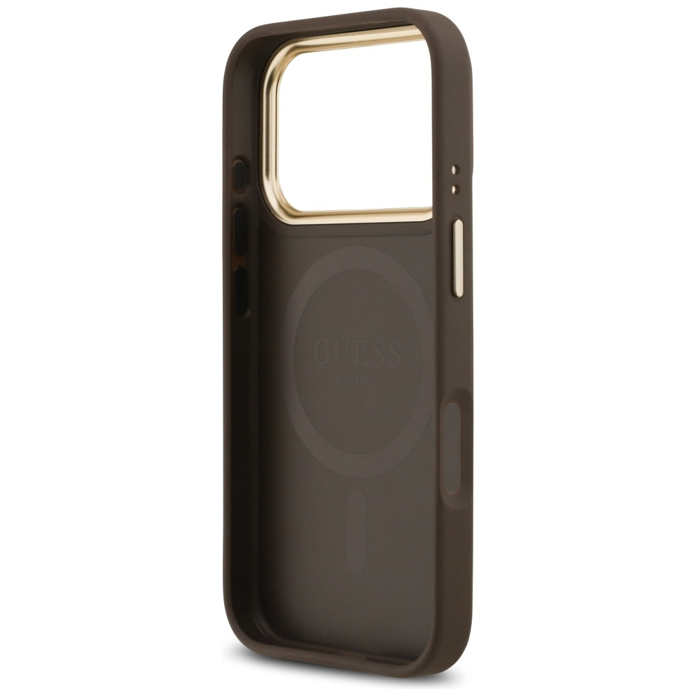 Capa MagSafe para Apple iPhone 17 Pro, Guess, Logo Strass 4G, Marrom