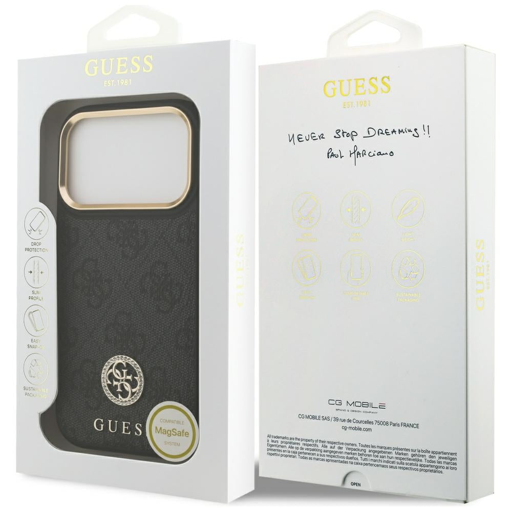 Capa MagSafe para Apple iPhone 17 Pro, Guess, Logo Strass 4G, Preta