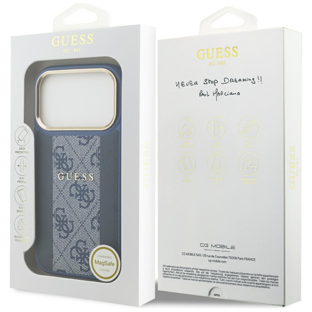 Capa MagSafe para Apple iPhone 17 Pro, Guess, 4G Stripe, Azul