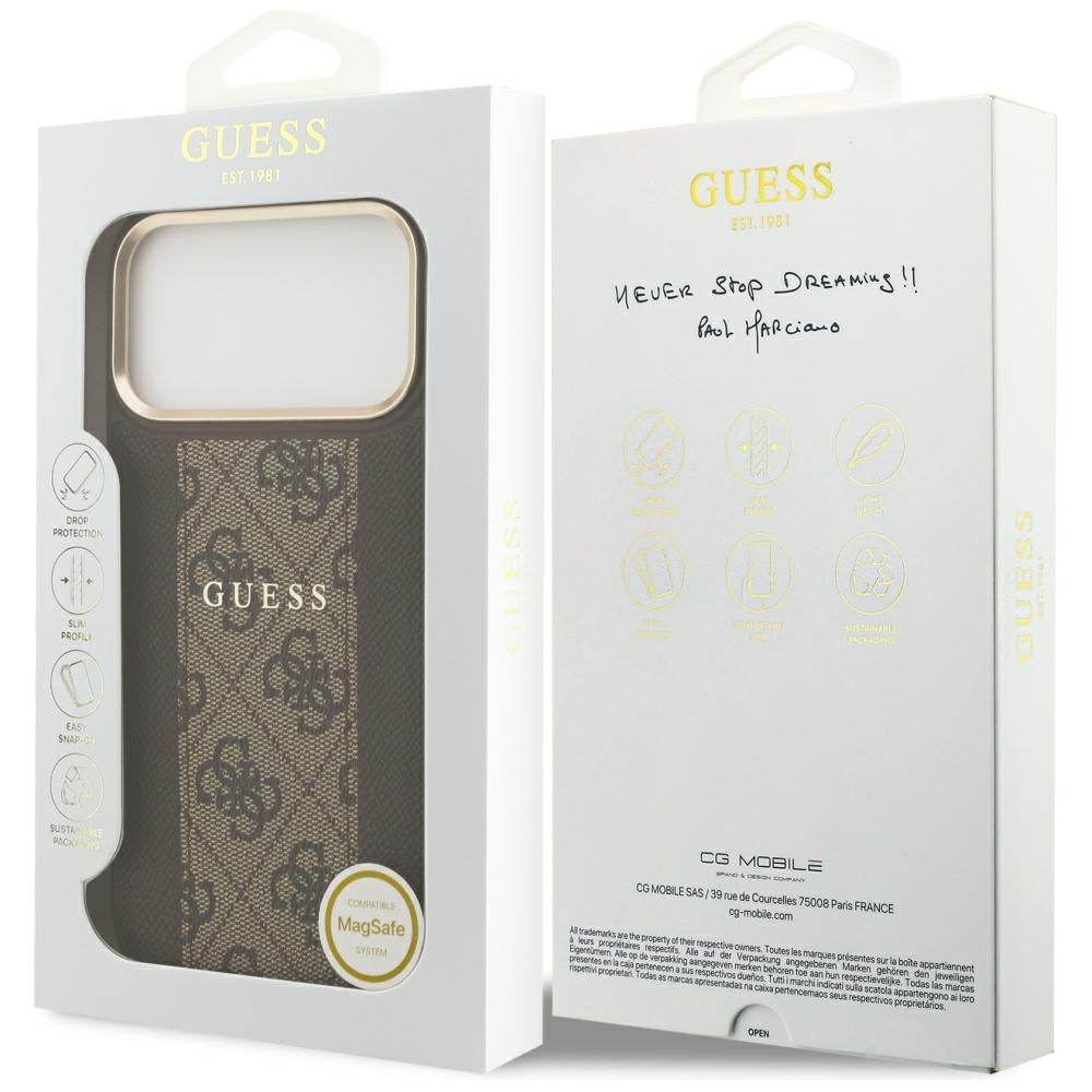 Capa MagSafe para Apple iPhone 17 Pro, Guess, 4G Stripe, Castanho