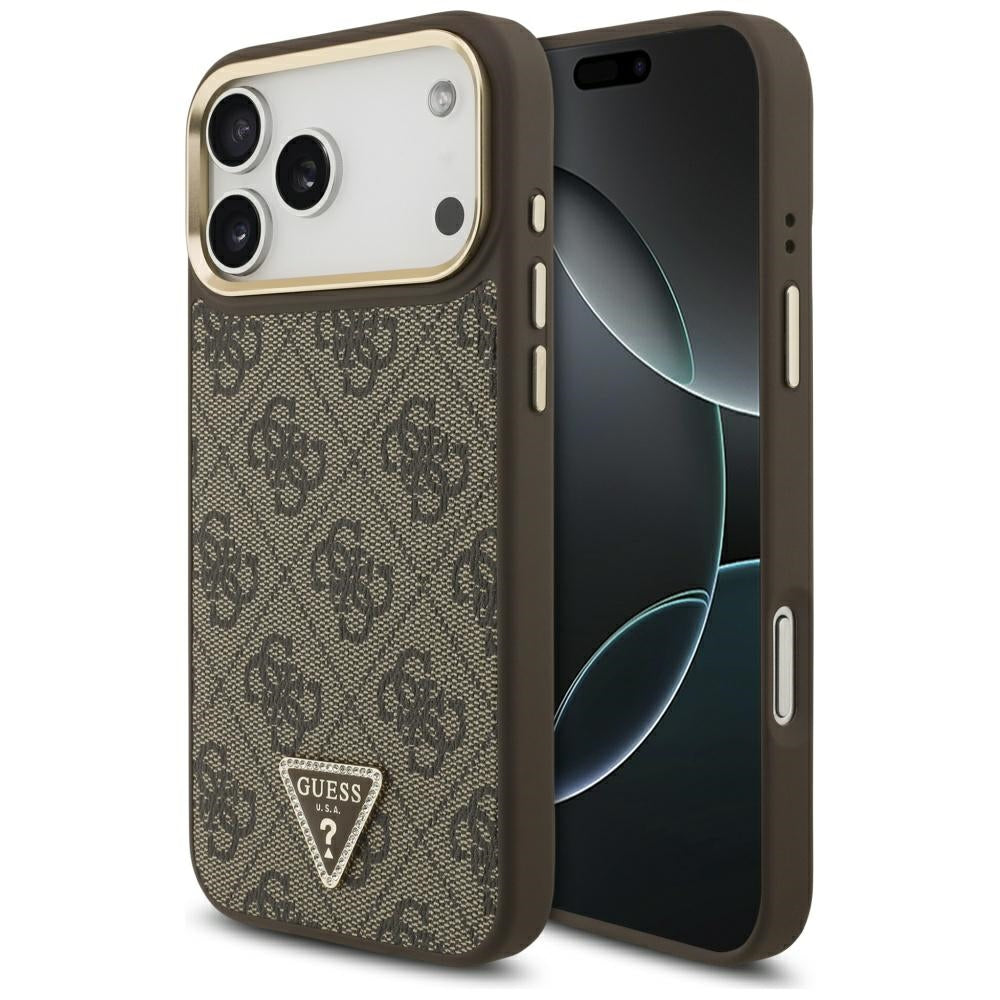 Capa MagSafe para Apple iPhone 17 Pro, Guess, Logo Triângulo 4G, Dourado Marrom