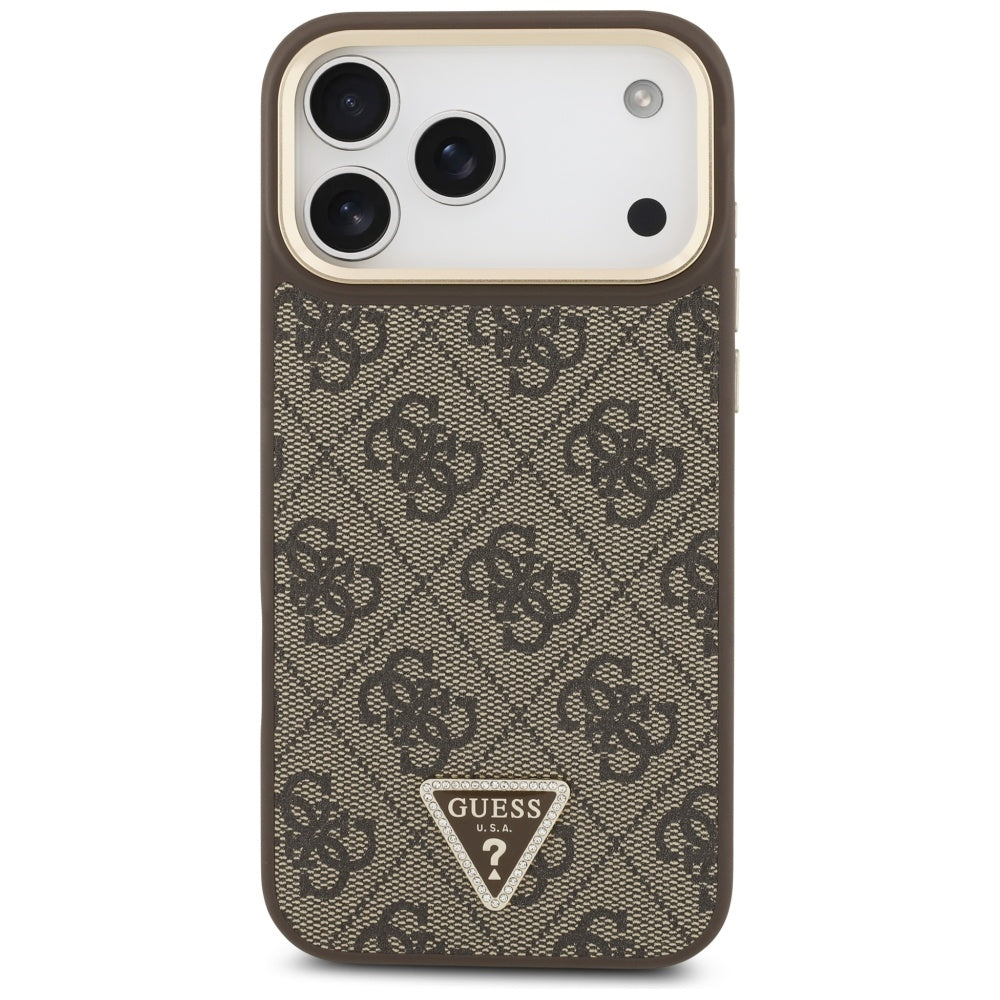 Capa MagSafe para Apple iPhone 17 Pro, Guess, Logo Triângulo 4G, Dourado Marrom
