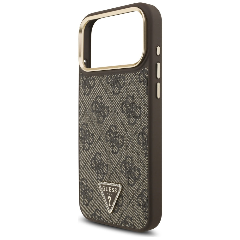 Capa MagSafe para Apple iPhone 17 Pro, Guess, Logo Triângulo 4G, Dourado Marrom
