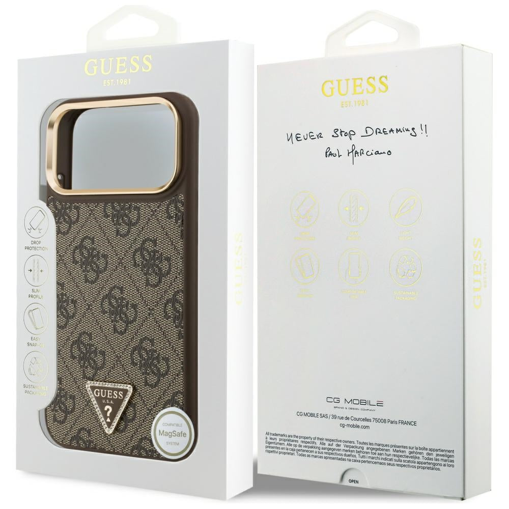 Capa MagSafe para Apple iPhone 17 Pro, Guess, Logo Triângulo 4G, Dourado Marrom