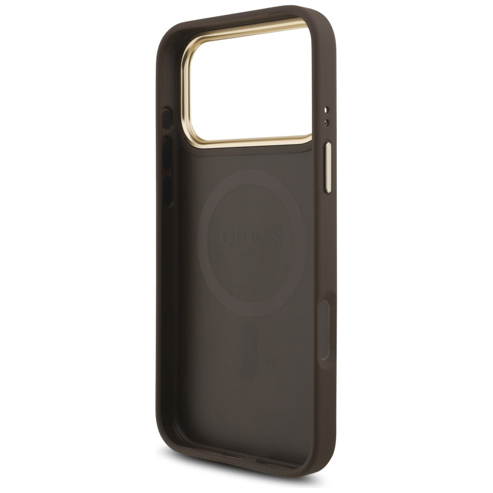 Capa MagSafe para Apple iPhone 17 Pro, Guess, Logo Triângulo 4G, Dourado Marrom
