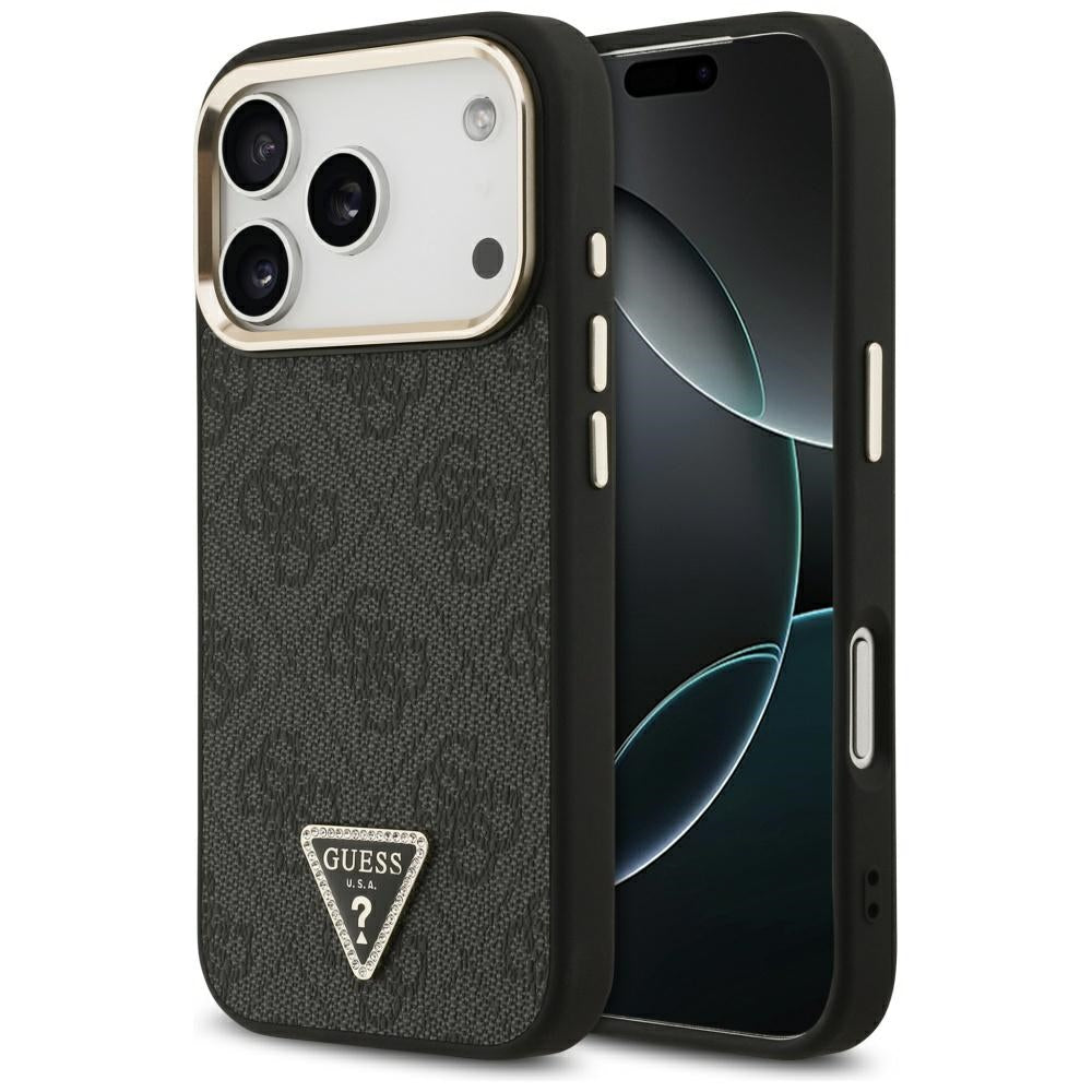 Capa MagSafe para Apple iPhone 17 Pro, Guess, Logo Triângulo 4G, Preta Dourada