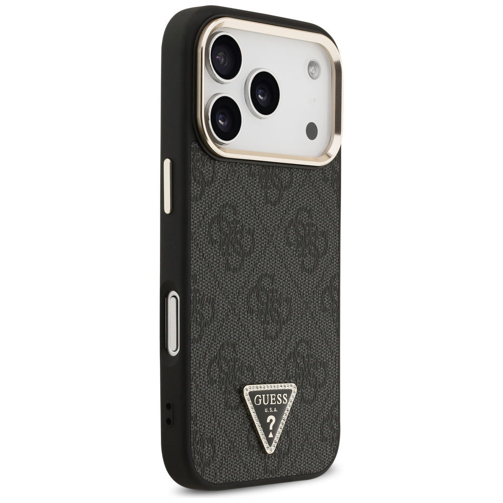 Capa MagSafe para Apple iPhone 17 Pro, Guess, Logo Triângulo 4G, Preta Dourada