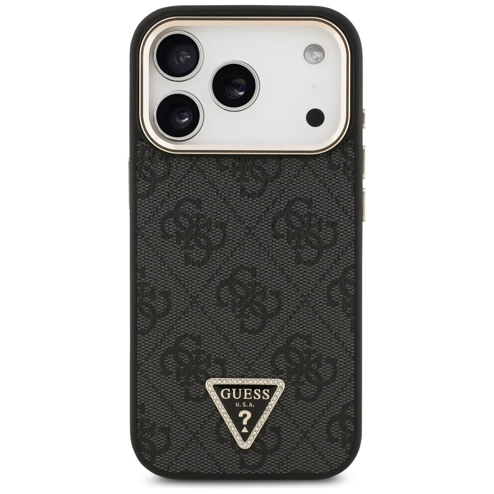 Capa MagSafe para Apple iPhone 17 Pro, Guess, Logo Triângulo 4G, Preta Dourada