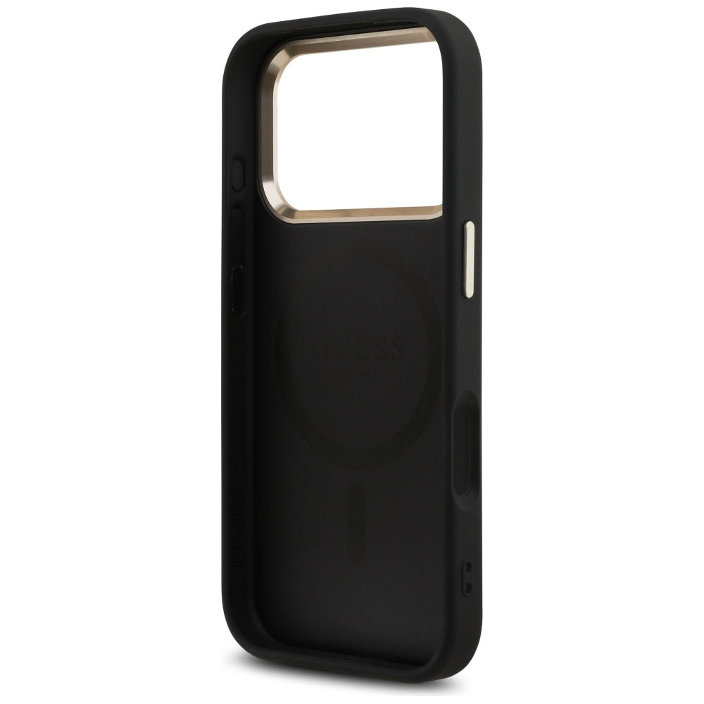 Capa MagSafe para Apple iPhone 17 Pro, Guess, Logo Triângulo 4G, Preta Dourada