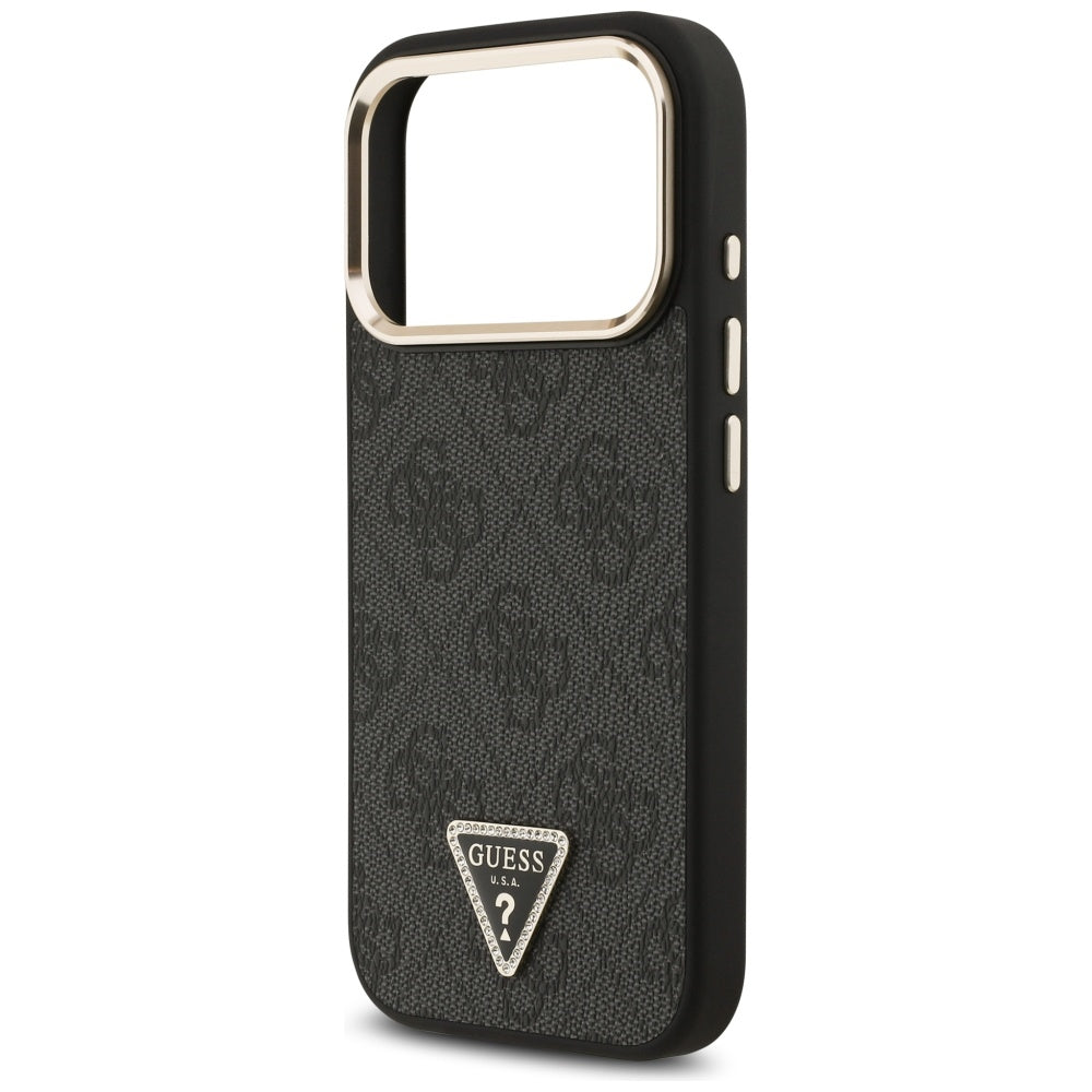 Capa MagSafe para Apple iPhone 17 Pro, Guess, Logo Triângulo 4G, Preta Dourada
