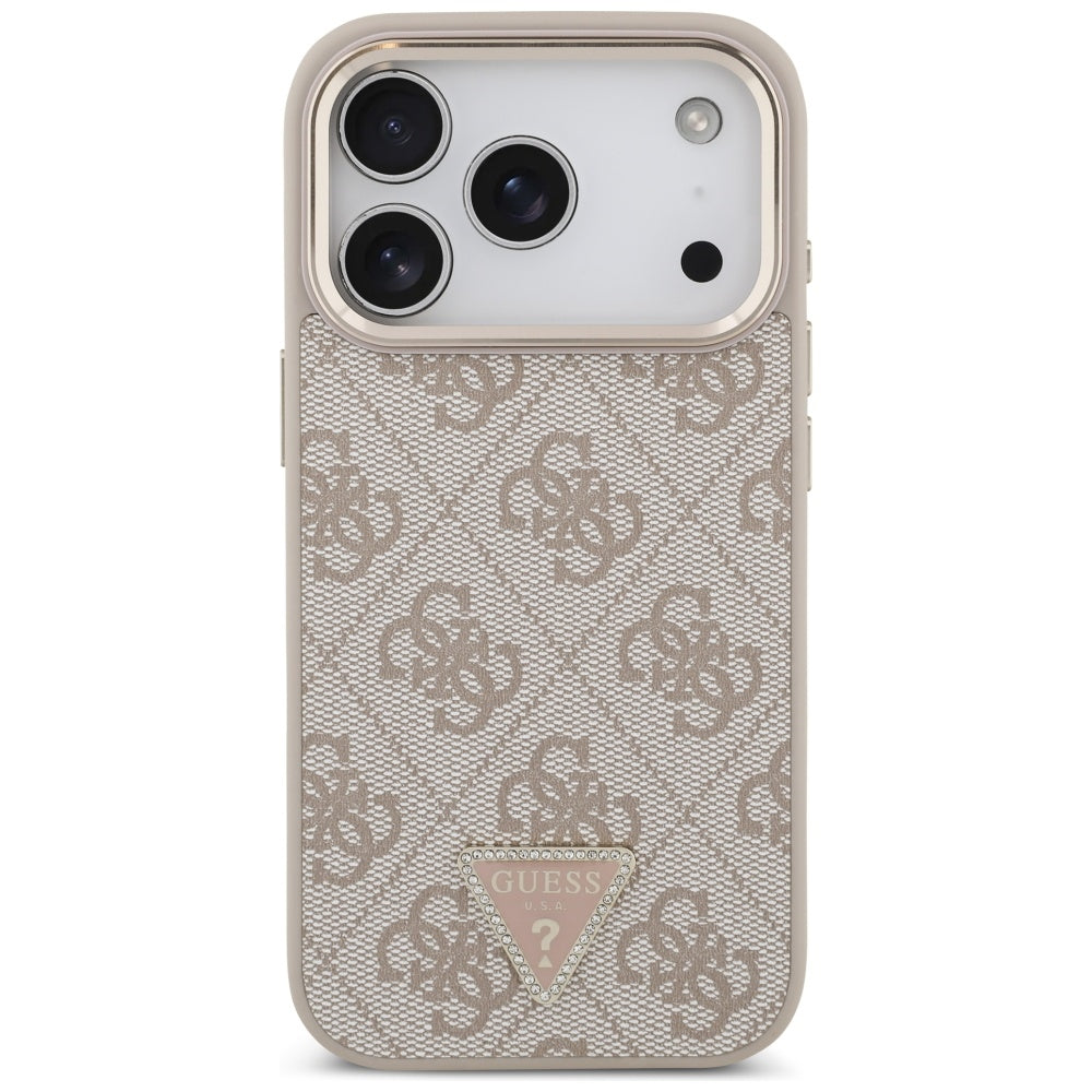 Capa MagSafe para Apple iPhone 17 Pro, Guess, Logo Triângulo 4G, Rosa Dourado