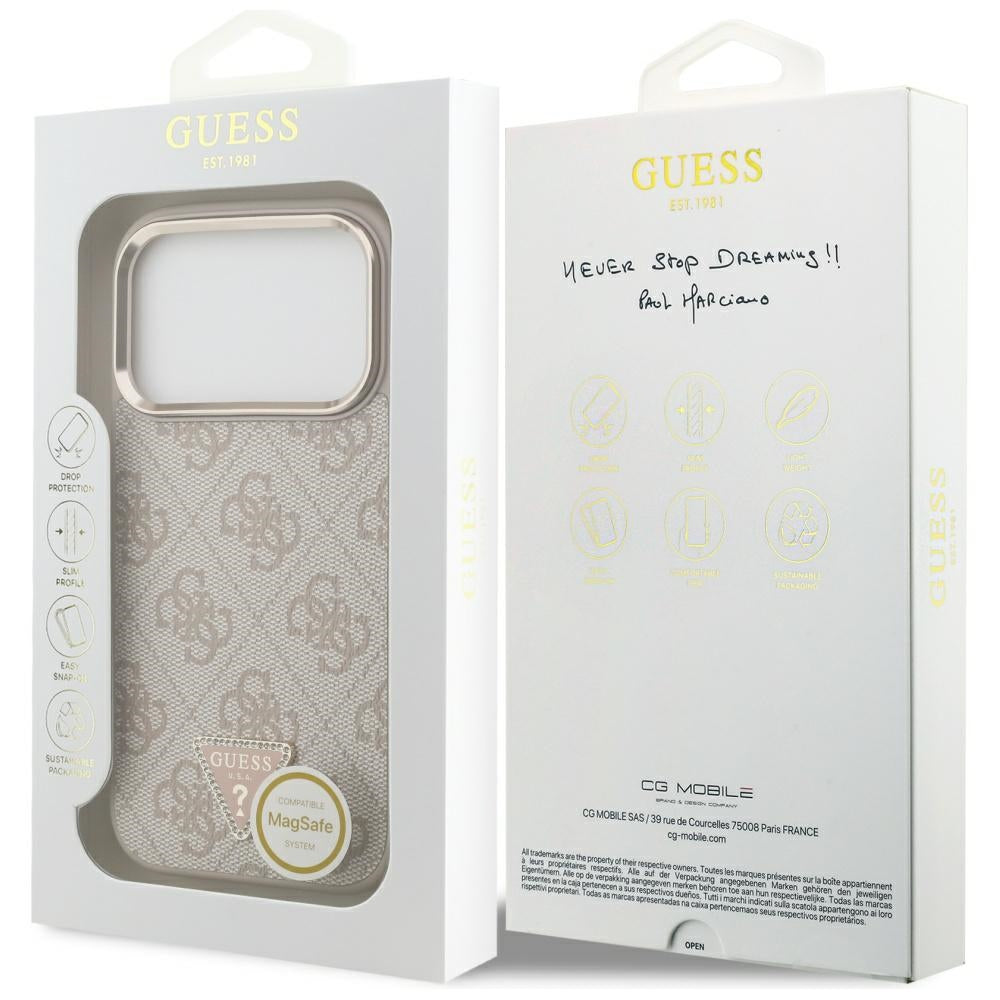 Capa MagSafe para Apple iPhone 17 Pro, Guess, Logo Triângulo 4G, Rosa Dourado