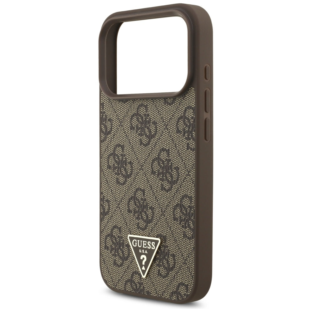 Capa MagSafe para Apple iPhone 17 Pro, Guess, Logo Triângulo 4G com Alça de Pérola, Marrom