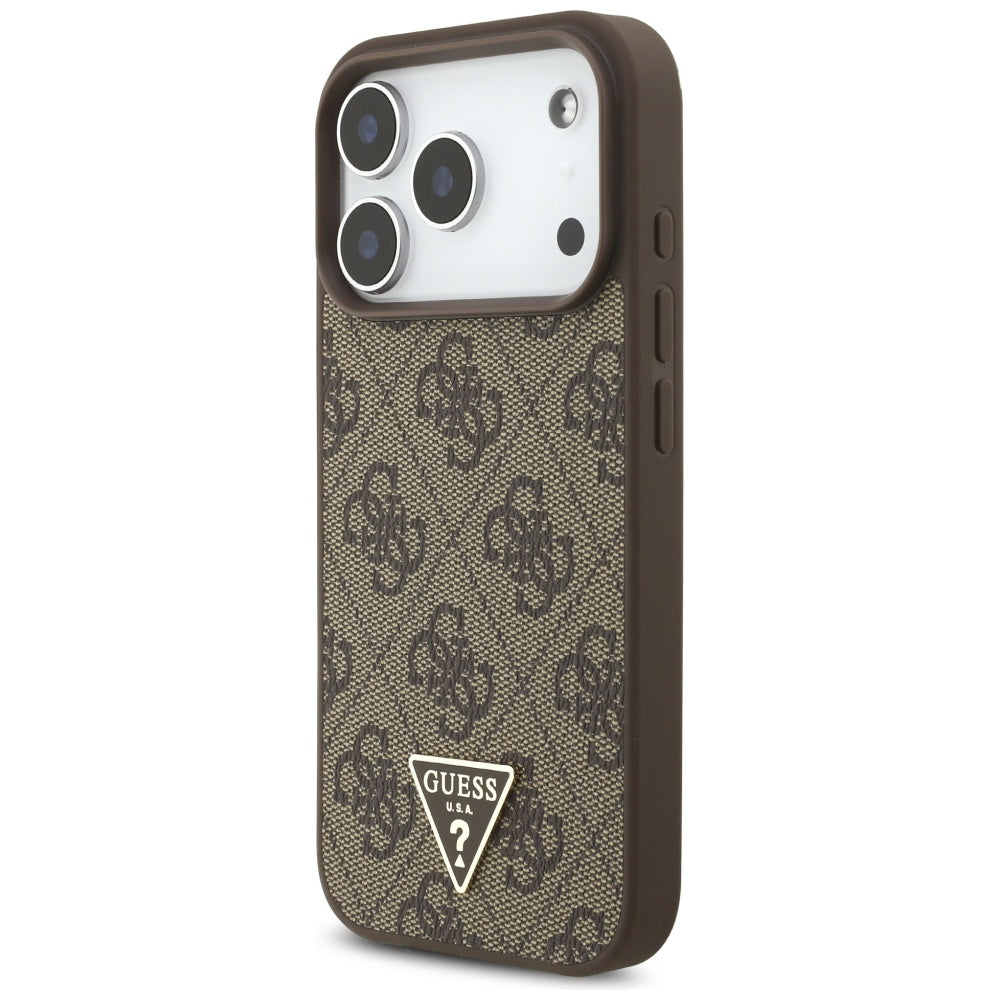 Capa MagSafe para Apple iPhone 17 Pro, Guess, Logo Triângulo 4G com Alça de Pérola, Marrom