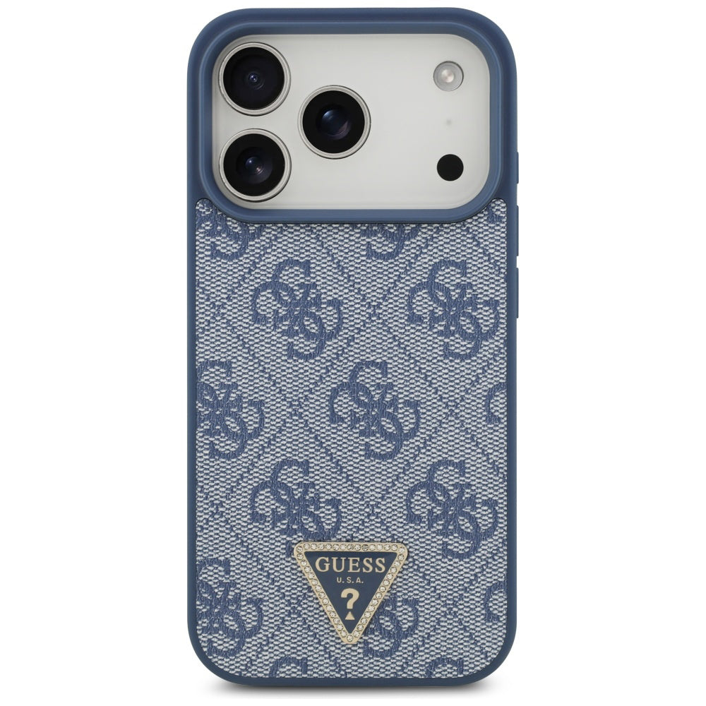 Capa MagSafe para Apple iPhone 17 Pro, Guess, 4G Triangle Strass, Azul