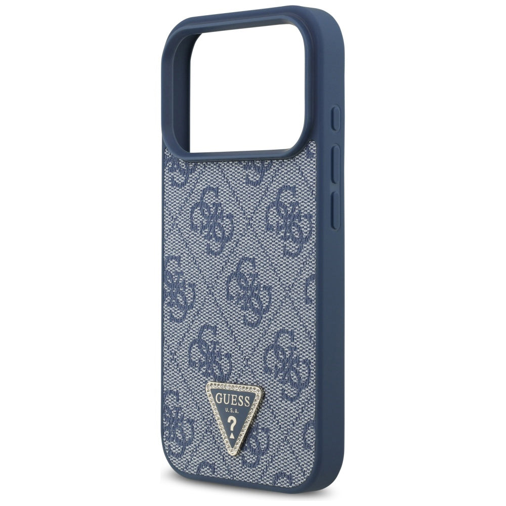Capa MagSafe para Apple iPhone 17 Pro, Guess, 4G Triangle Strass, Azul
