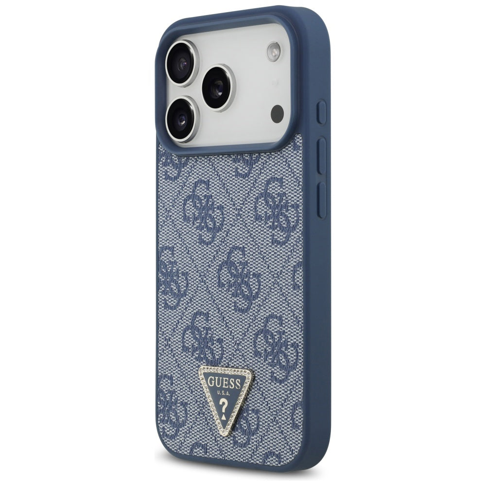 Capa MagSafe para Apple iPhone 17 Pro, Guess, 4G Triangle Strass, Azul