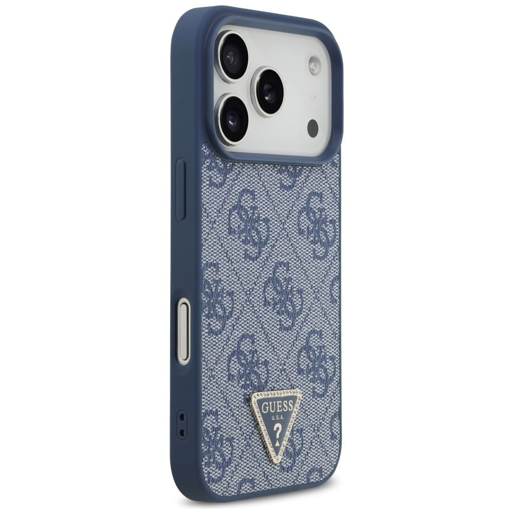 Capa MagSafe para Apple iPhone 17 Pro, Guess, 4G Triangle Strass, Azul