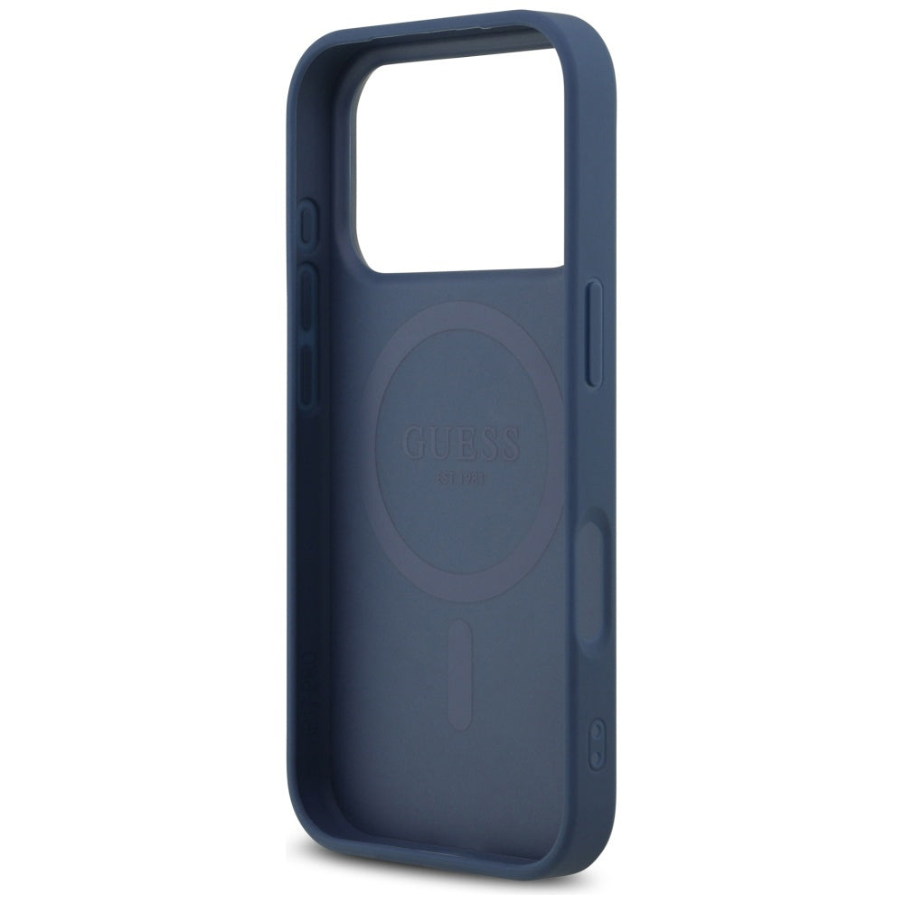Capa MagSafe para Apple iPhone 17 Pro, Guess, 4G Triangle Strass, Azul