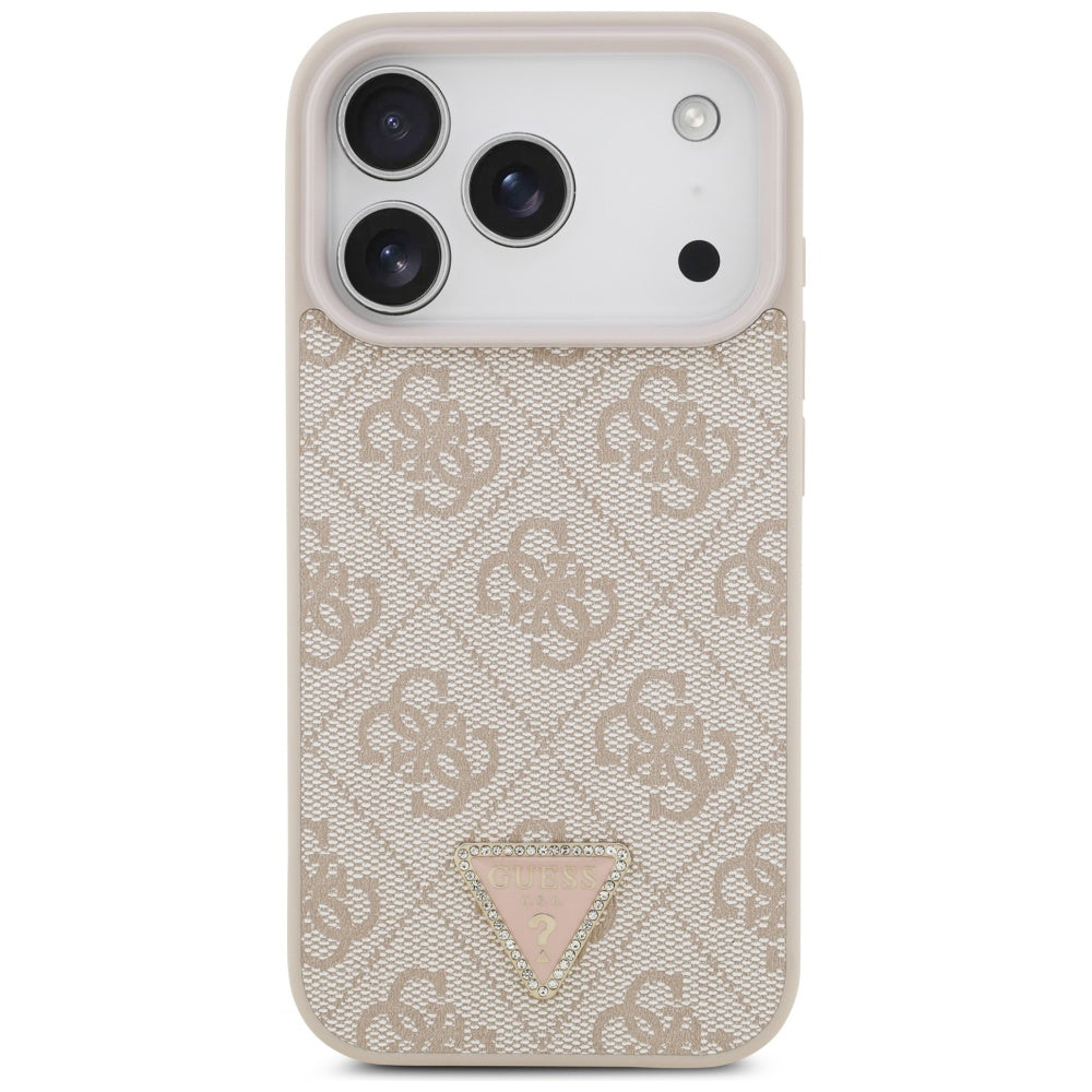 Capa MagSafe para Apple iPhone 17 Pro, Guess, 4G Triangle Strass, Rosa