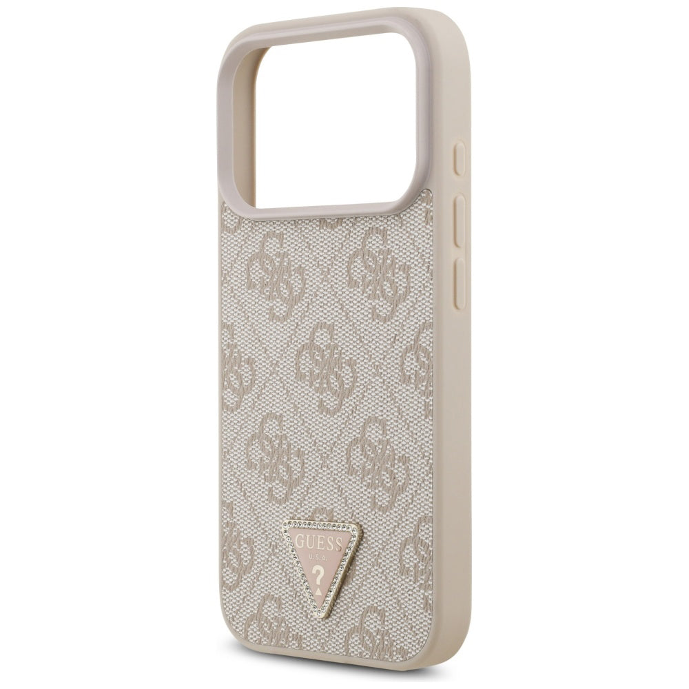 Capa MagSafe para Apple iPhone 17 Pro, Guess, 4G Triangle Strass, Rosa