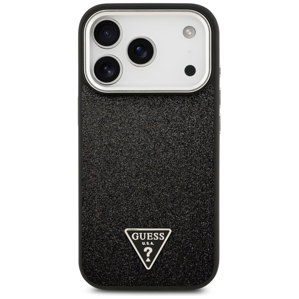 Capa MagSafe para Apple iPhone 17 Pro, Guess, Glitter Triangle Logo, Preta