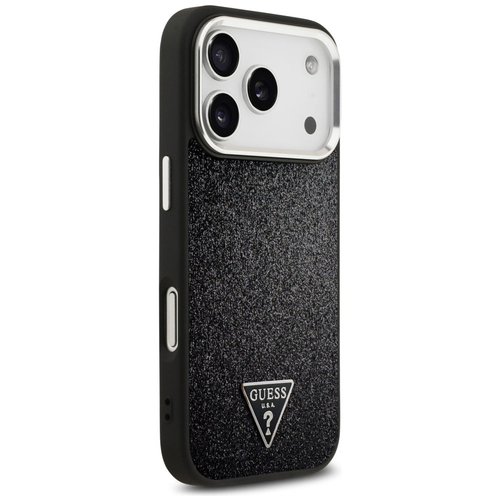 Capa MagSafe para Apple iPhone 17 Pro, Guess, Glitter Triangle Logo, Preta