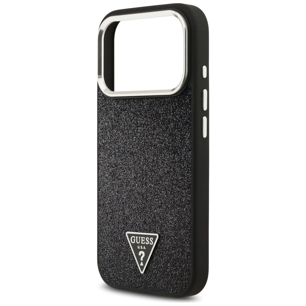 Capa MagSafe para Apple iPhone 17 Pro, Guess, Glitter Triangle Logo, Preta