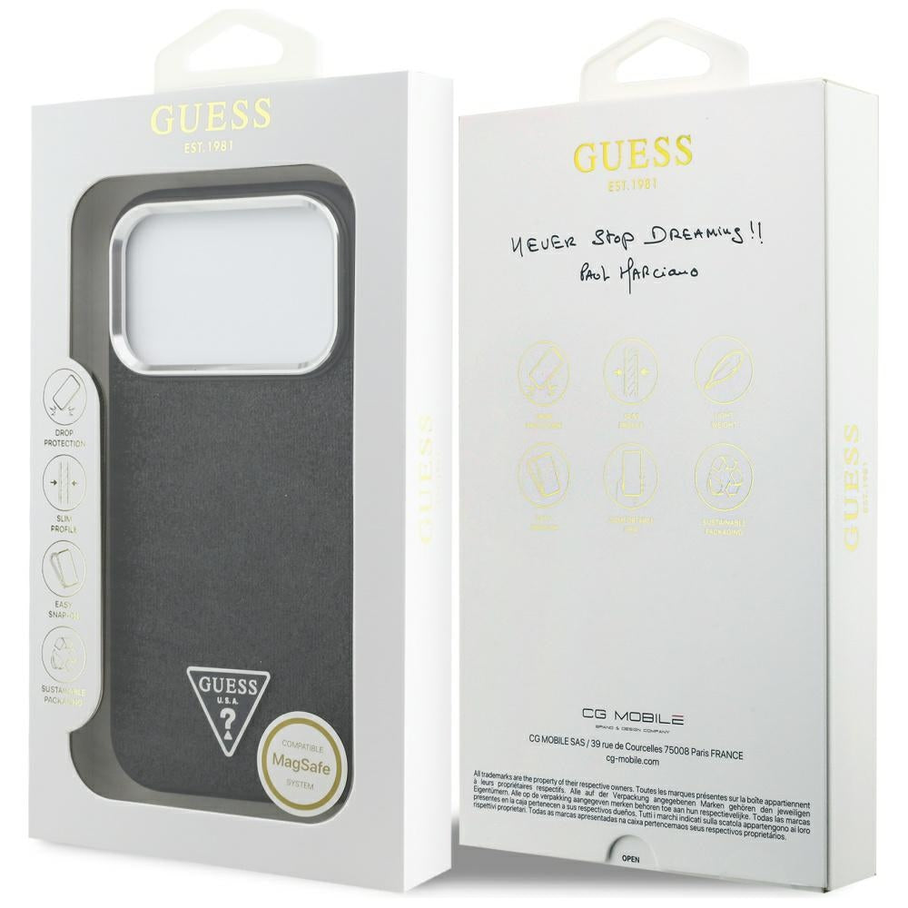 Capa MagSafe para Apple iPhone 17 Pro, Guess, Glitter Triangle Logo, Preta