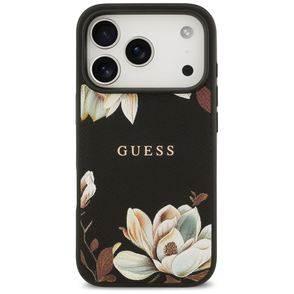 Capa MagSafe para Apple iPhone 17 Pro, Guess, Grained Flowers, Preta