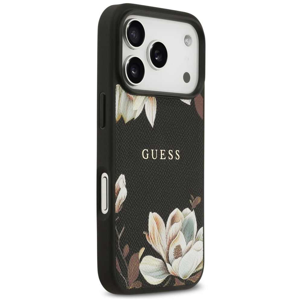 Capa MagSafe para Apple iPhone 17 Pro, Guess, Grained Flowers, Preta