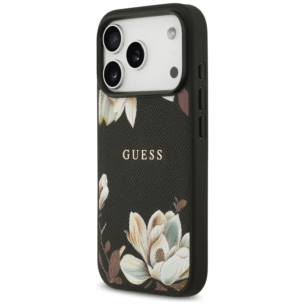 Capa MagSafe para Apple iPhone 17 Pro, Guess, Grained Flowers, Preta