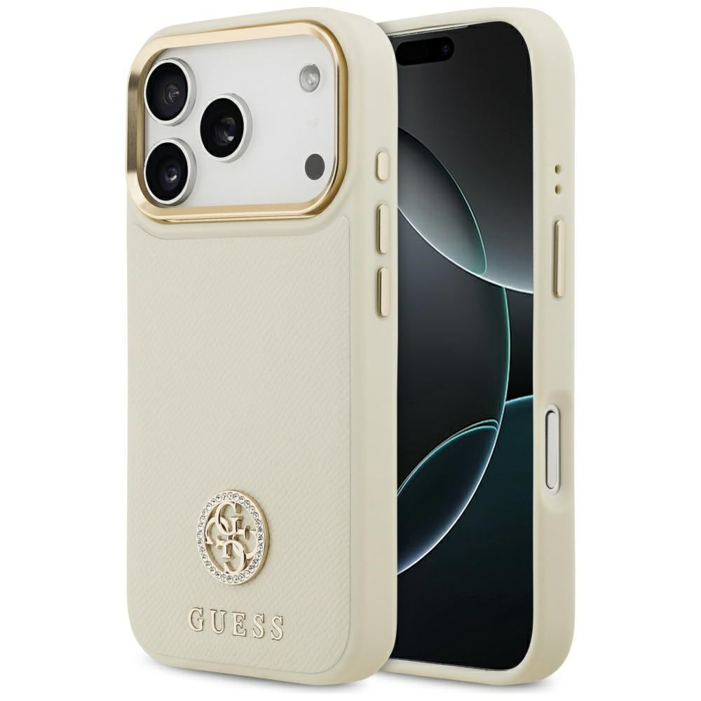 Capa MagSafe para Apple iPhone 17 Pro, Guess, Grained Strass Logo, Bege