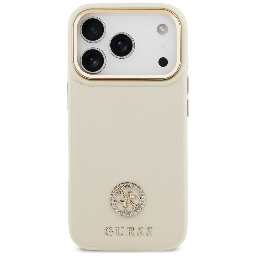 Capa MagSafe para Apple iPhone 17 Pro, Guess, Grained Strass Logo, Bege