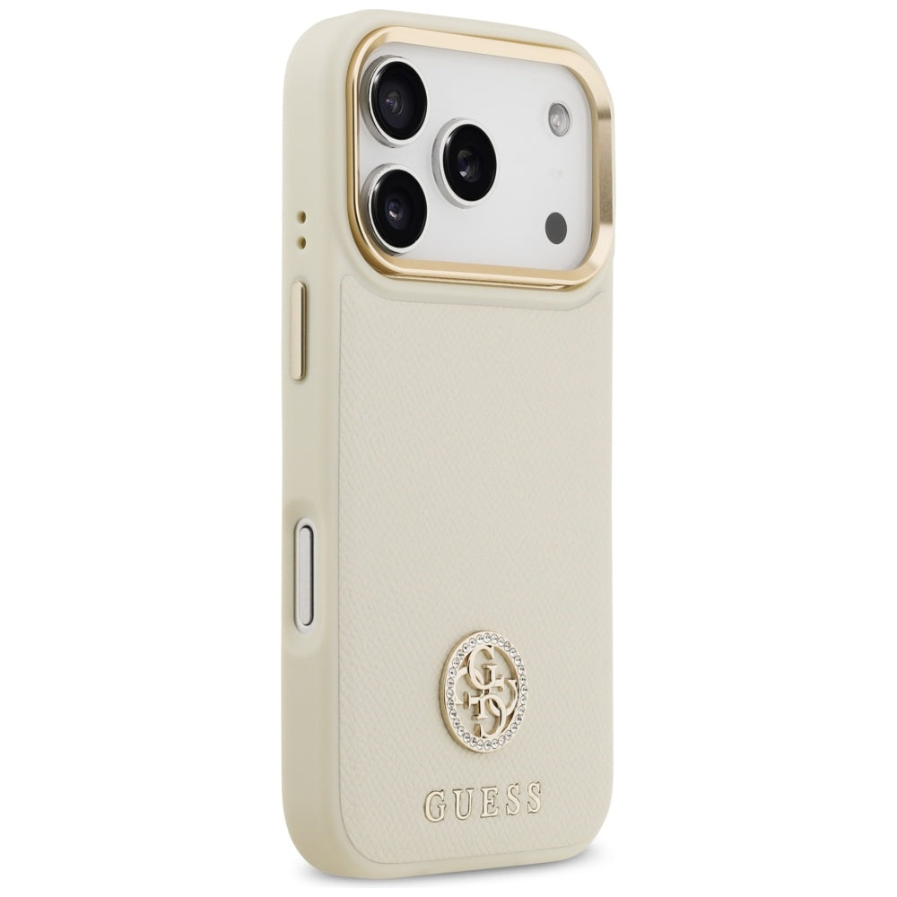 Capa MagSafe para Apple iPhone 17 Pro, Guess, Grained Strass Logo, Bege