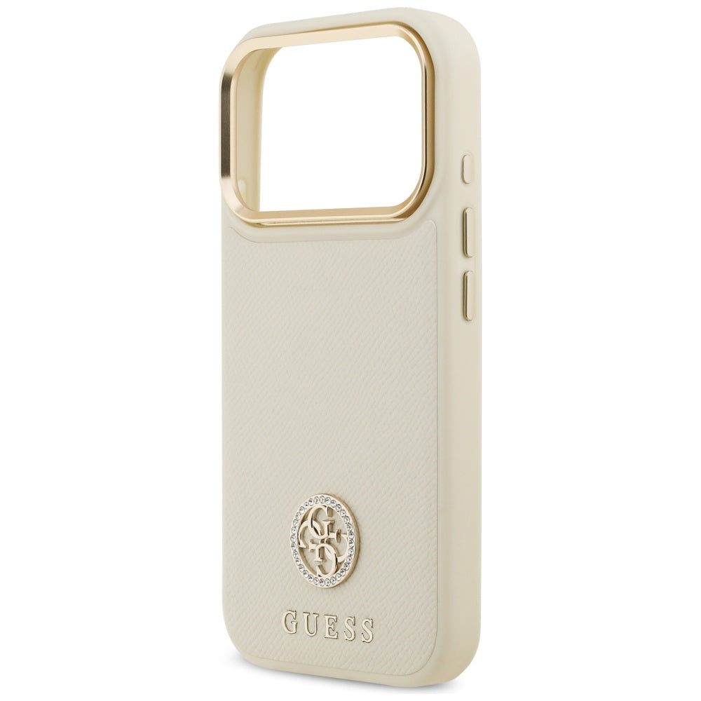 Capa MagSafe para Apple iPhone 17 Pro, Guess, Grained Strass Logo, Bege