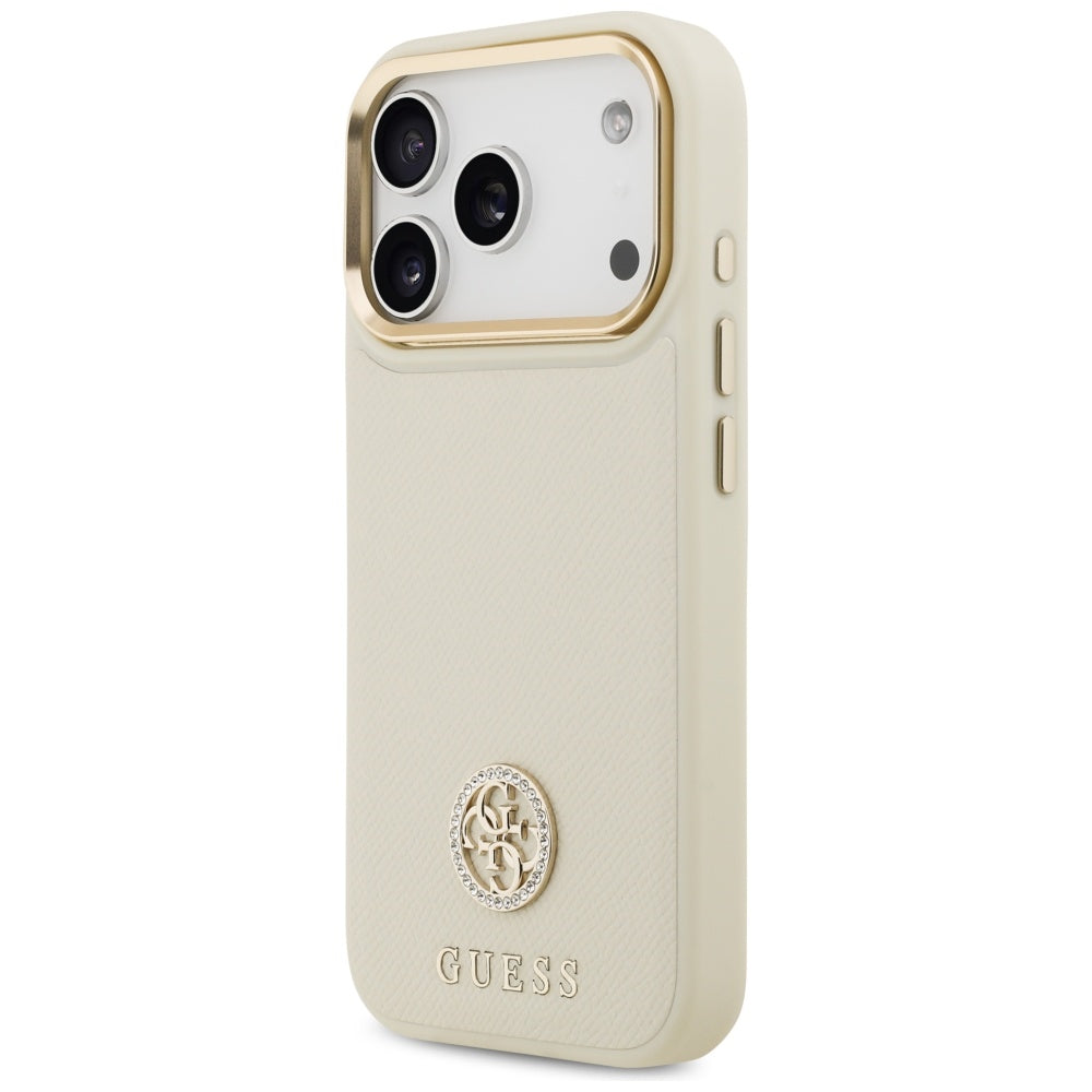 Capa MagSafe para Apple iPhone 17 Pro, Guess, Grained Strass Logo, Bege