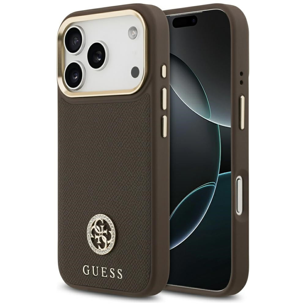 Capa MagSafe para Apple iPhone 17 Pro, Guess, Grained Strass Logo, Marrom